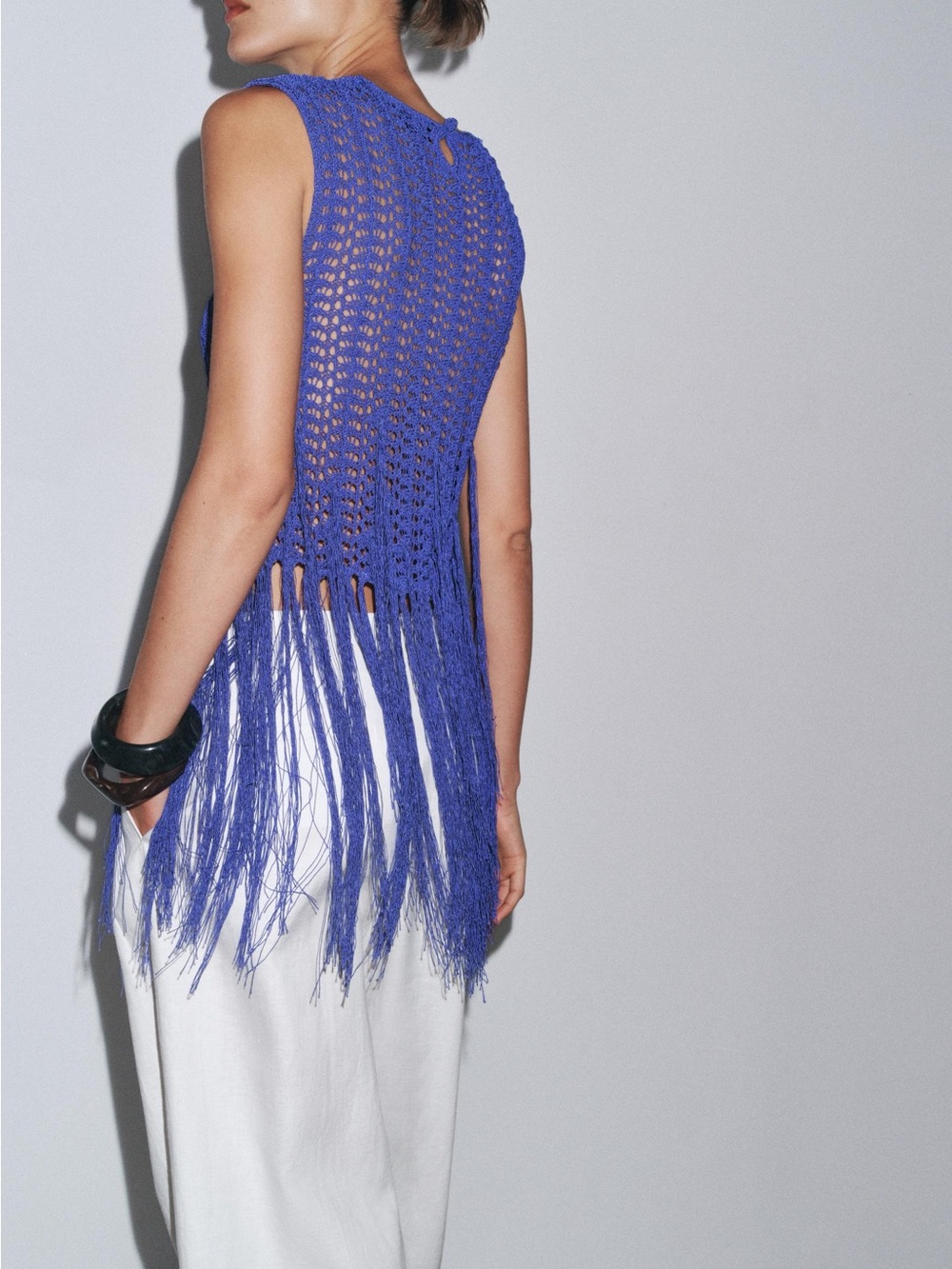 NWT Zara Crochet Fringe Sleeveless Top in Vivid Electric Periwinkle Blue Small - Picture 1 of 12